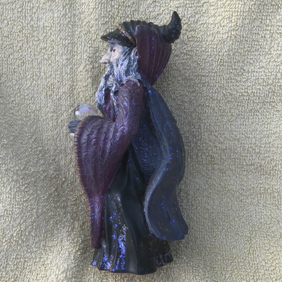 Vintage Spoontiques Wizard With Crystal Ball Orb Red Eyes Metaliic Figurine 6” - Picture 13 of 15